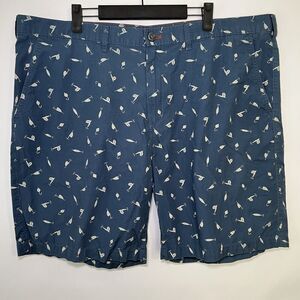 Eddie Bauer Chino Shorts Mens Size 42 Blue Fly Fishing Lures All Over 8” Inseam